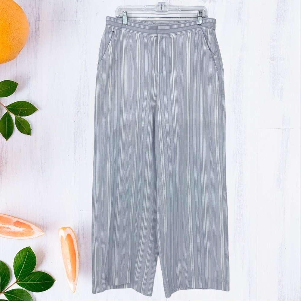 KAARI BLUE wide leg linen/cotton blue white striped lightweight pant sz large